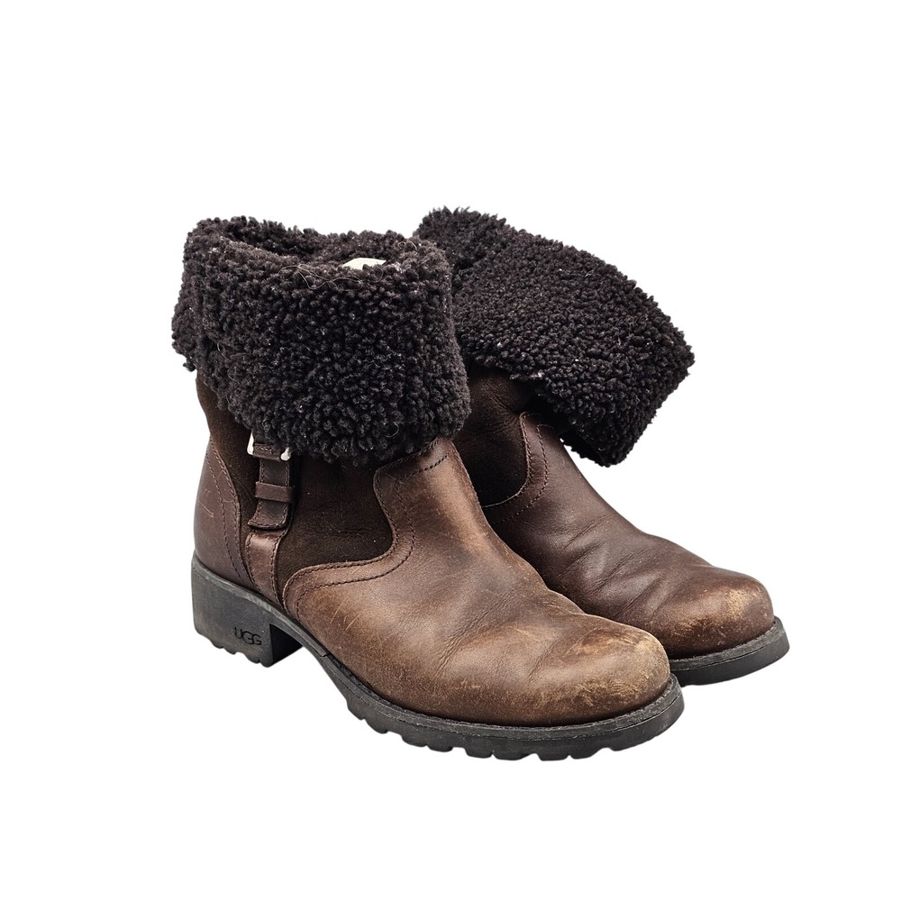 UGG Women's KoolaBurra 6 US Bellvue II Brown Leather Sherpa Cuff Winter Boots